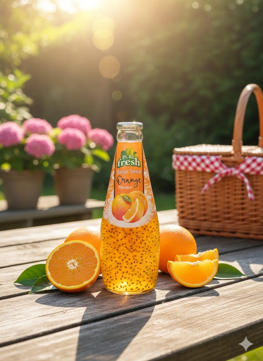 Haidery basil seed drink — orange flavor